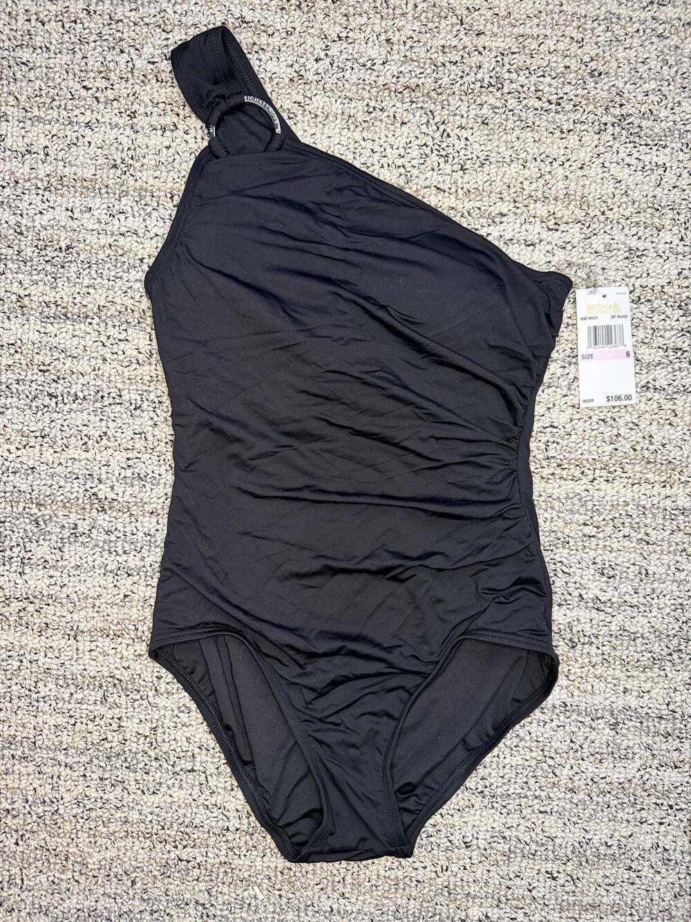 Michael Michael Kors Women's Black One-Shoulder Ruched One-Piece Swimsuit Size 6